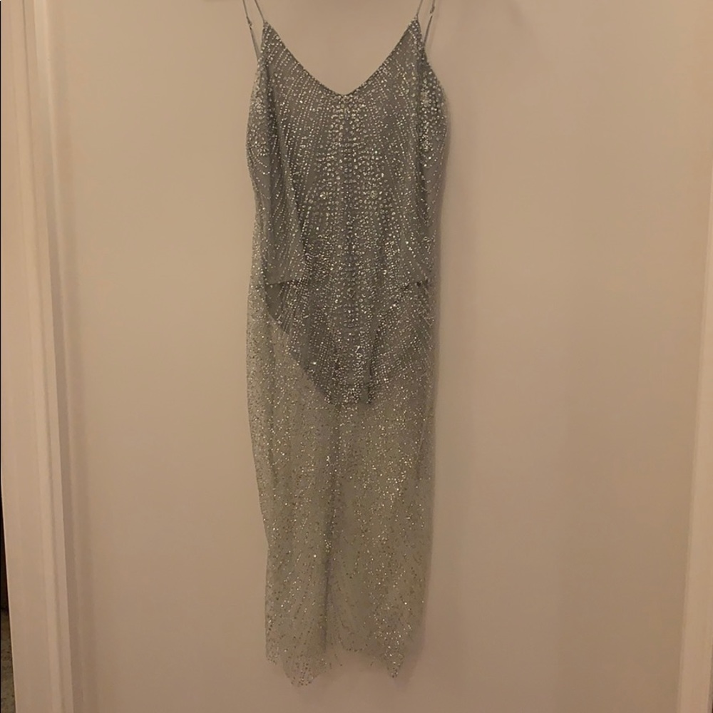 Meshki Aviana Jeweled Midi Dress Silver